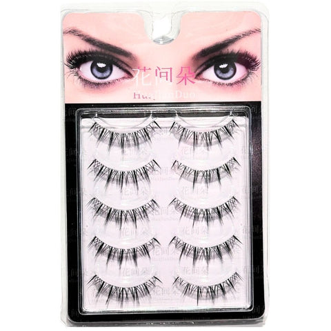 Pack of false eyelashes with a model wearing them on a white background