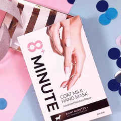 Goat milk hand mask packaging with a hand illustration on a colorful background