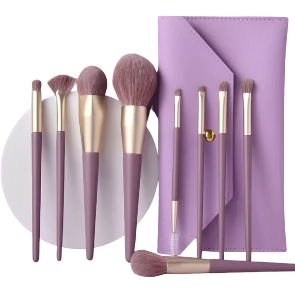 9-Piece Makeup Brush Set with Purple Brush Pouch [Ube Purple]