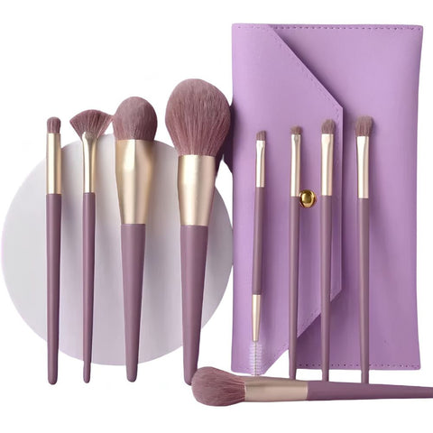 9-Piece Ube Purple Makeup Brush Set with Matching Pouch-THE COSMETIC STORE NZ