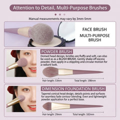 Multifunctional makeup brushes with measurements and uses - 9-Piece Makeup Brush Set with Purple Brush Pouch [Ube Purple]-THE COSMETIC STORE NZ