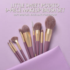 9-piece makeup brush set with purple and gold handles -9-Piece Makeup Brush Set with Purple Brush Pouch [Ube Purple]-THE COSMETIC STORE NZ
