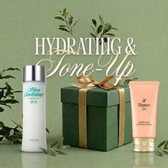 Albion Elegance Color Base OR220 radiant makeup base-Skincare products with a green box and text 'Hydrating & Tone-Up  Albion skincare bundle hydration and glow set-THE COSMETIC STORE NZ 