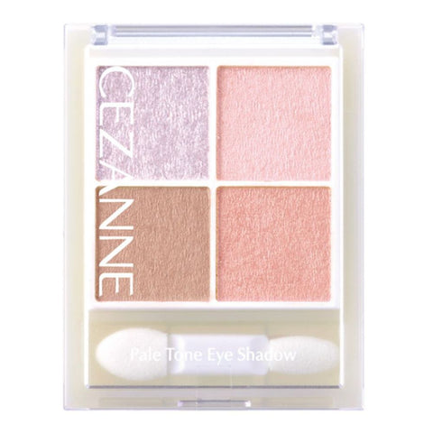 Cezanne 4-pan eyeshadow palette in a clear plastic case with a dual-ended sponge applicator. The shades include a shimmery lavender, a matte pink, a shimmery bronze, and a matte peach, with 'CEZANNE' printed vertically on the left side.- CEZANNE Pale Tone 4-Color Eyeshadow Palette - 02 Sherry Pink Pale Color Light Pink Greige 4.3g-THE COSMETIC STORE NZ