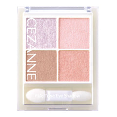 Cezanne 4-pan eyeshadow palette in a clear plastic case with a dual-ended sponge applicator. The shades include a shimmery lavender, a matte pink, a shimmery bronze, and a matte peach, with 'CEZANNE' printed vertically on the left side.- CEZANNE Pale Tone 4-Color Eyeshadow Palette - 02 Sherry Pink Pale Color Light Pink Greige 4.3g-THE COSMETIC STORE NZ