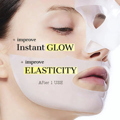 Korean COSRX snail mask for hydration and skin repair- Facial mask with text 'improve Instant GLOW + improve ELASTICITY After 1 USE' 