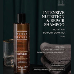 A bottle of CURLYSHYLL Nutrition Support Shampoo for Damaged Hair with a pump dispenser, predominantly orange in color.-CURLYSHYLL Nutrition Support Shampoo For Damaged Hair-THE COSMETIC STORE NZ