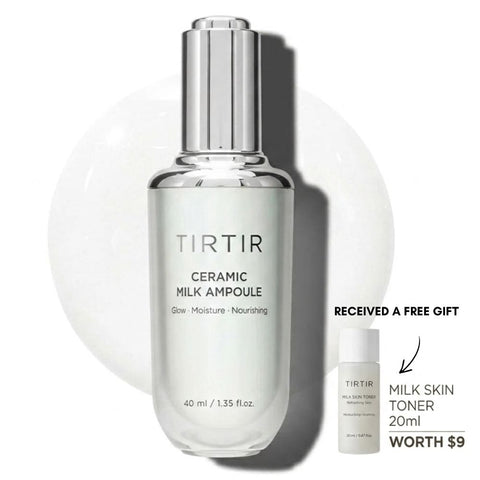 Ceramic Milk Ampoule 40ml- Mother’s Day BOGO Set [Buy 1 get 1 Free]- TIRTIR Ceramic Milk Ampoule with a free Milk Skin Toner on a white background