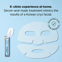Serum and mask treatment with text on a blue background