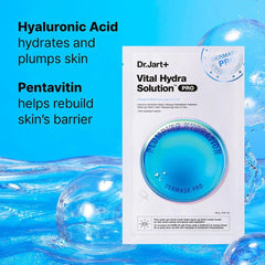 Dr.Jart+ Vital Hydra Solution PRO packaging with blue background and water droplets.