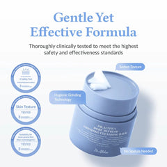 Cleansing balm container with text about its formula and testing -SHOP AT THE COSMETIC STORE NZ