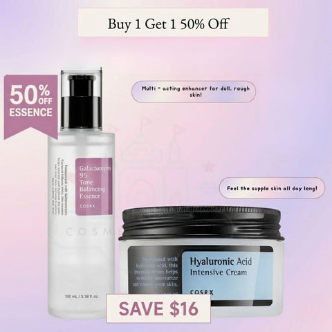 Dryness Top Fave Set | Deep Hydration & Glow Duo BUY 1 GET 1 50% OFF-with promotional text on