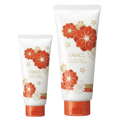 Two tubes of FANCL Aging Care Cleansing Cream with floral design on a white background