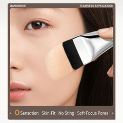 Person applying makeup with a brush to their face,Makeup Brush for Liquid Foundation Buffing and Blending-THE COSMETIC STORE NZ