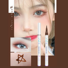 Makeup product with close-up of eye makeup application - Huawenzi Colorful Lasting Eye Opening Liner BROWN -THE COSMETIC STORE NZ