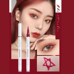 Makeup product with close-up of eye and lipstick, brand logo visible-Huawenzi Colorful Lasting Eye Opening Liner 04 Red-Pink-THE COSMETIC STORE NZ