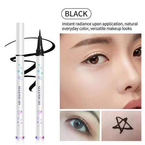 Eyeliner pen with application examples -Huawenzi Colorful Lasting Eye Opening Liner BLACK -THE COSMETIC STORE NZ