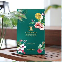 JAYJUN pollution-proof refreshing mask packaging on a wooden surface -JAYJUN Pollution-Proof Refreshing Mask 1 Masks Sheet- THE COSMETIC STORE NZ.