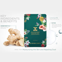 Jayjun Cosmetic pollution-proof refreshing mask with key ingredients and benefits displayed.