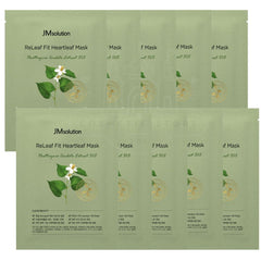 JM Solution ReLeaf Fit Heartleaf Mask packaging with green background