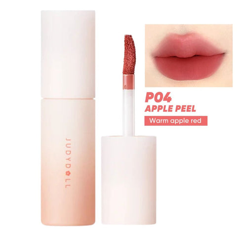 Lipstick with applicator and color swatch -JUDYDOLL Lip Mud 3.3g -P04 Apple Peel [Warm Apple Red]-THE COSMETIC STORE NZ