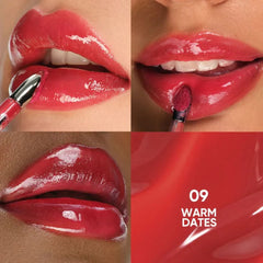 Lipstick application on lips with a brush, showing the color 'Warm Dates'.- JUDYDOLL Dual Flash Watery Lip Gloss 2.4g -09 Warm Dates-THE COSMETIC STORE NZ