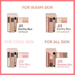 Makeup boxes with color swatches for different skin tones - JUDYDOLL Mini Makeup Palette 10g- 05 Sleepless Box (with Liquid Lipstick) [Compact Eyeshadow Contour Palette]-THE COSMETIC STORE NZ