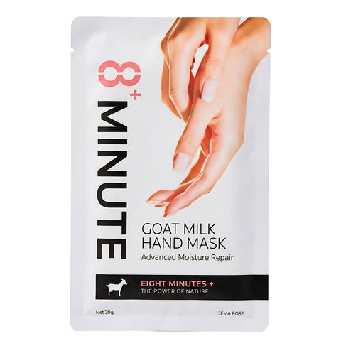 8 Minute Goat Milk Hand Mask packaging with a hand -THE COSMETIC STORE NZ