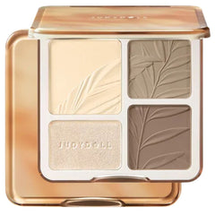 Makeup palette with four shades in a gold and white case, featuring the brand 'JudyDOLL'-Judydoll 2 IN 1 Highlighter Contour Palette 9g - 02  Tree Shadow Palette-THE COSMETIC STORE NZ