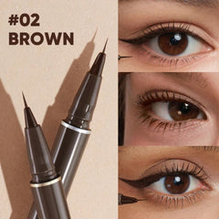 Eyebrow pencil with close-up of eyes wearing brown makeup - Judydoll Slim Liquid Eyeliner -02 DEEP BROWN-THE COSMETIC STORE NZ