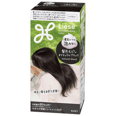 Liese hair color kit packaging with a natural black hair illustration on a white background