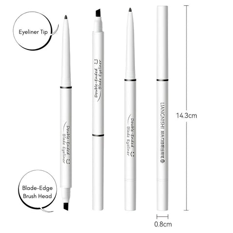 White double-ended eyeliner pen with measurement details -Lingnishi Double-Ended Black Eyeliner product image-THE COSMETIC STORE NZ