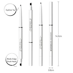 White double-ended eyeliner pen with measurement details -Lingnishi Double-Ended Black Eyeliner product image-THE COSMETIC STORE NZ