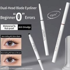 Dual-head blade eyeliner with product details and color options-Lingnishi Natural Brown Eyeliner product image-THE COSMETIC STORE NZ