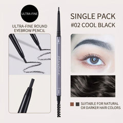 Maxfine Morandi Eyebrow Pencil 02 Cool Black-Ultra-fine round eyebrow pencil with application examples and color suitability for dark hair.