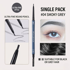 Maxfine Smoky Grey Eyebrow Pencil 04- Eyebrow pencil with application examples and product details-THE COSMETIC STORE NZ