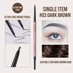 Eyebrow pencil with application examples and product details -Maxfine Morandi Eyebrow Pencil 03 Dark Brown-THE  COSMETIC STORE NZ