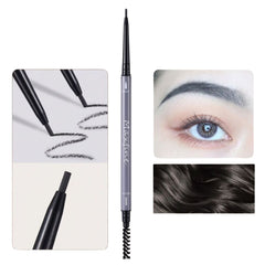 Maxfine Morandi Eyebrow Pencil 02 Cool Black- Eyebrow pencil with close-up examples of use on skin and eye. THE COSMETIC STORE NZ