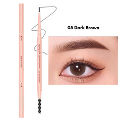 Mishiti Ultra-Fine Waterproof Eyebrow Pencil - 05 Dark Brown- Brow pencil with an eye close-up showing application 