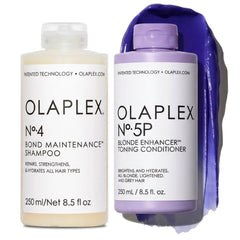 Olaplex shampoo and conditioner bottles -OLAPLEX No.4 and No.5P Blonde Tone Repair Duo Set-THE COSMETIC STORE NZ.