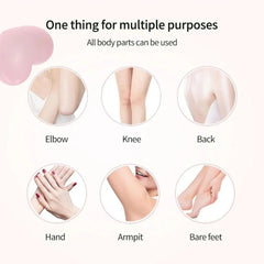 Promotional graphic showing six body areas that can use a pink intimate product: elbow, knee, back, hand, armpit, and bare feet. Text reads 'One thing for multiple purposes' and 'All body parts can be used. Pelican Soap Attractive Hip Care Soap 80g | Butt Whitening & Scrub- The Cosmetic Store New Zealand