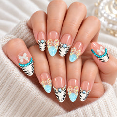 Press-on Nail | Y2K Turquoise French V-Tip Style | Almond Shape-THE COSMETIC STORE NZ