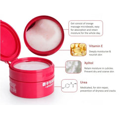Japanese Shiseido medicated hand cream smooth soft hands product
with open lid showing gel, and text detailing ingredients and benefits.