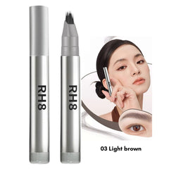 Eyebrow pen with 'RH8' branding and a close-up of a woman's face with applied product.