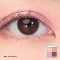 Korean pastel eye quad – ROM&ND W03 Dry Strawberry makeup flatlay