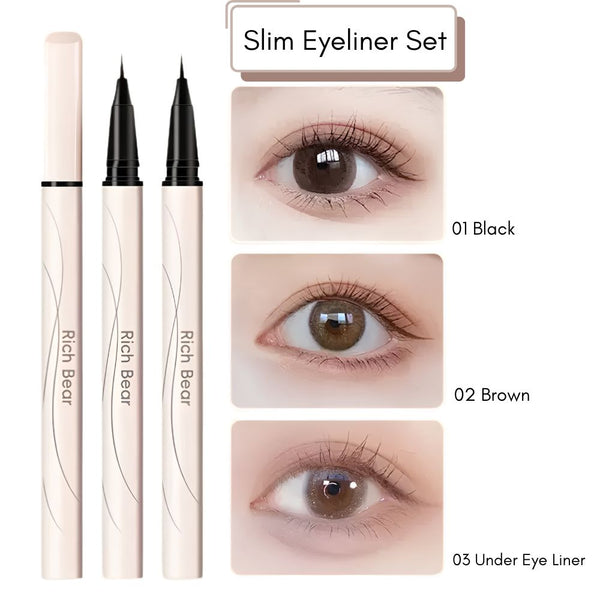 RichBear Slim Eyeliner Set – 01 Black + 02 Brown + 03 Under Eye Liner Pen