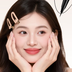 Woman holding her face with a makeup tool and product - RichBear Slim Eyeliner Set black brown under eye liner-THE COSMETIC STORE NZ