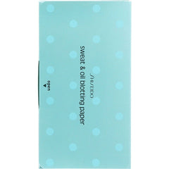 Shiseido Sweet & Oil Blotting Paper packaging in a light aqua blue color with white polka dots, shown against a plain white background.