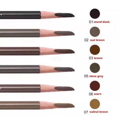 Set of makeup pencils with color swatches on a white background- SHU UEMURA Hard Formula Hard 9 Eyebrow Pencil 3.4g -05 Stone Gray- THE COSMETIC STORE NZ