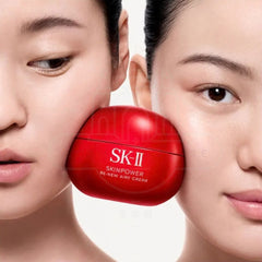 Woman holding an SK-II skincare product -SK-II Skinpower Airy Cream 50g | Anti Aging Moisturiser NZ
